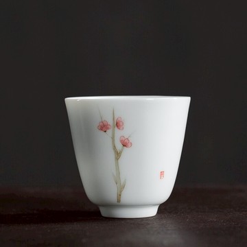 品茗杯陶瓷色釉瓷個人杯斗笠單杯功夫茶具主人手繪小茶杯子