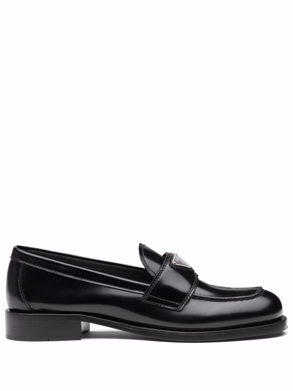 Prada - triangle logo loafers - women - LeatherLeatherLeather - 37.5 - Black