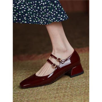 瑪麗珍鞋春秋中跟粗跟真皮軟皮單鞋女小皮鞋法式復古小紅鞋配裙子