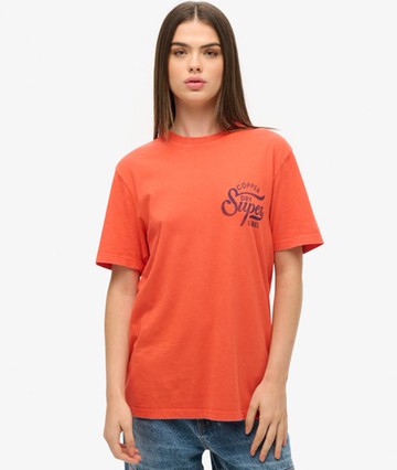 Superdry Women's Oversized Copper Label Chest Graphic T-shirt Orange Size: L