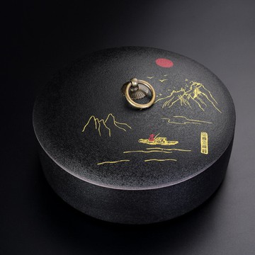 陶福氣 黑陶普洱陶瓷單餅雙餅茶葉罐陶茶餅收納盒密封儲茶倉醒茶