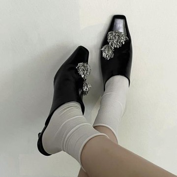 金屬銀色雕花裝飾2025新款涼鞋女小方頭時尚百搭小眾細跟包頭拖鞋