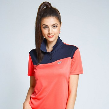 【Londa Polo】雙細條紋布女版短POLO衫(P196208)橘紅色