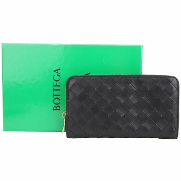BOTTEGA VENETA 寶緹嘉 Intrecciato 編織牛羊皮8卡拉鍊長夾(黑色)