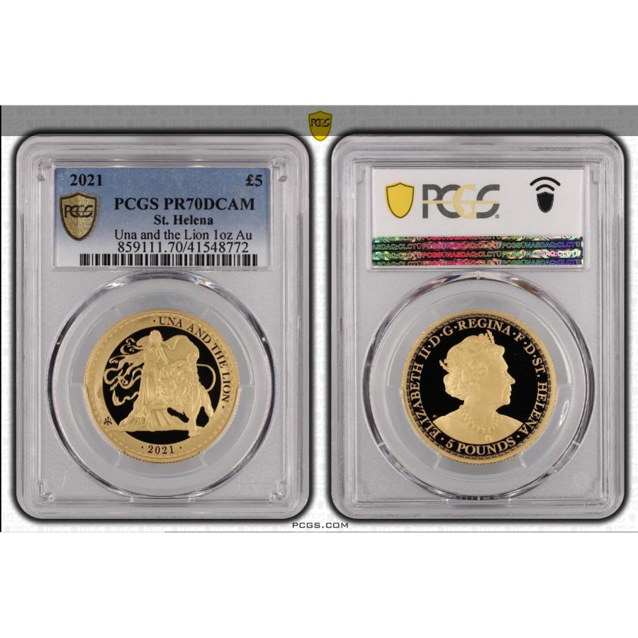 2021年 Una and Lion 1oz Gold Proof　ウナ＆ライオン ST. Helena PCGS PR70 DCAM セントヘレナ イギリス 金貨 最高鑑定