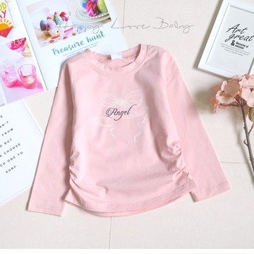 蝴蝶結Angel側抓褶長袖上衣 秋冬童裝 女童上衣 女童長袖 女童棉T 長袖上衣 秋冬上衣 長袖