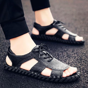 皮涼鞋男款2025年新款潮牌夏季真皮高端開車外穿沙灘男士拖鞋男式