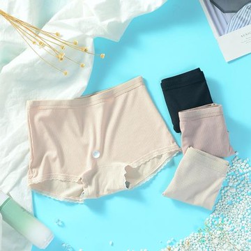 黛絲少女內褲中腰四角褲石墨烯抑菌豎羅紋純色莫代爾包臀安全褲頭