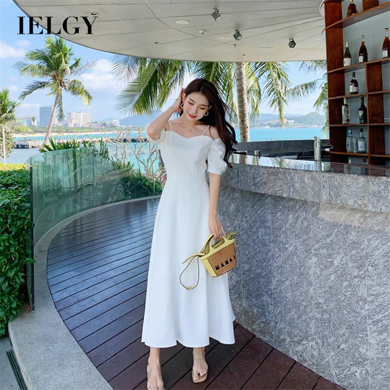 IELGY 女士夏季時尚法式宴會白色甜美高腰洋裝