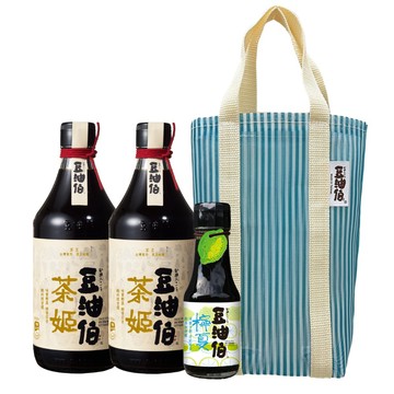【豆油伯】復古提袋組-茶姬釀造醬油500mlx2＋檸夏釀造醬油-檸檬風味100mlx1 （復古袋，花色隨機）_廠商直送