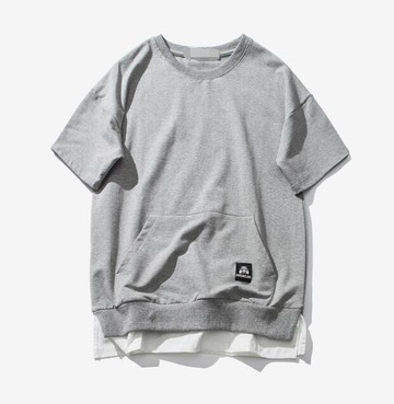 FINDSENSE MD 日系 潮 男 時尚 簡約休閒純色 口袋 假兩件 短袖T恤 特色短T 學生T恤