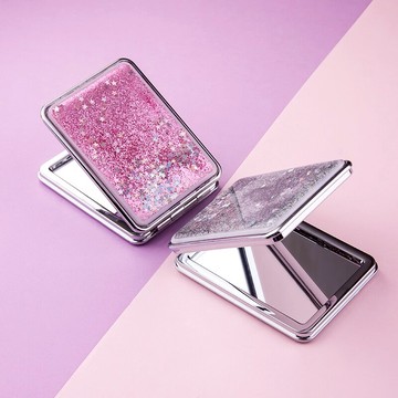 便攜隨身化妝鏡迷你創意流沙梳妝鏡子女可愛翻蓋式雙面折疊小圓鏡