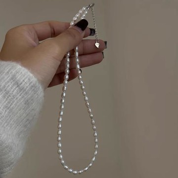 天然米粒淡水珍珠S925銀扣項鏈女鎖骨鏈時尚氣質甜美輕奢風小眾格