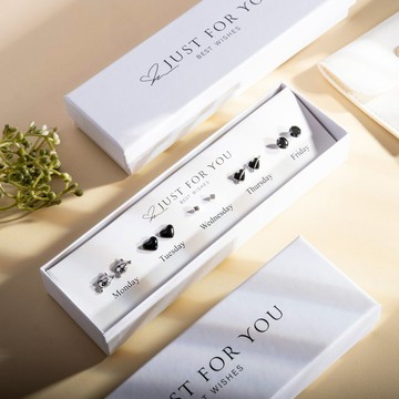 Fabufabu 铜制純黑猫咪心心耳環 1盒5 對套裝
