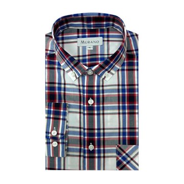 [MURANO]英倫個性長袖襯衫-藍灰紅格