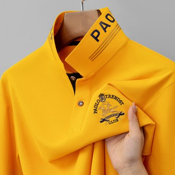 【新款熱賣】六角珠絲光棉男士刺繡小馬標長袖polo衫男休閑翻領上衣保羅體恤衫