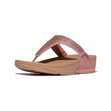 LULU 水鑽混合金屬色夾腳涼鞋-金屬鏽玫瑰色