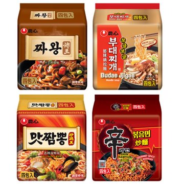 【農心】4入泡麵系列 口味選:(炸王炸醬麵/部隊鍋拉麵/辛炒麵/炒碼麵)(8袋/組)