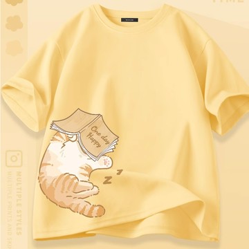 S~XL 橘貓蓋書睡覺 純棉 短T 情侶T【Y1272】MIT 情侶裝 短袖T恤 快速出貨不用等 班服 團體服