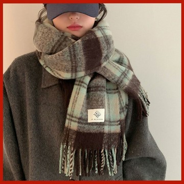 FUXI 格子圍巾女 馬海毛圍巾 復古氛圍感加長加厚保暖圍巾 美拉德披肩 男士圍巾 圍脖 秋冬飾品
