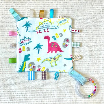 寶寶恐龍安撫巾 - 標籤 顆粒絨 手搖鈴