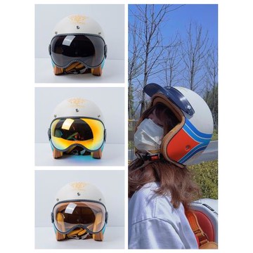 復古機車頭盔四分之三盔摩托車男巡航女電動車半盔內置風鏡騎行盔