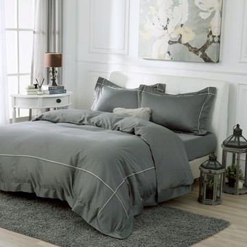 鴻宇 100%精梳棉 美國棉300織 60支 純色刺繡 素色 雙人四件式薄被套床包組