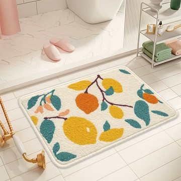 檸檬樹植絨地墊浴室地墊吸水地墊柔軟臥室地墊區域地墊禮品