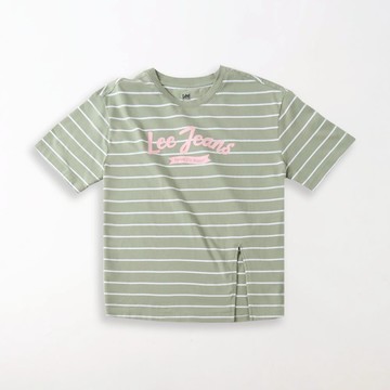 Lee 女款 左前開岔設計 文字LEE JEANS 條紋 短袖T恤 | Modern