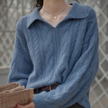 法式復古POLO領針織上衣