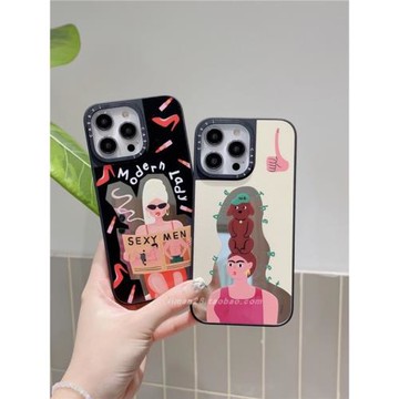 Caseti聯名摩登女孩看報狗狗鏡面手機殼適用蘋果15plus全包16promax防摔13硅膠14高品質ins側邊英文一比一軟