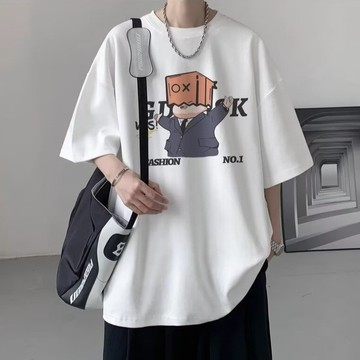 夏季 短袖T恤男 流行 日系 潮流 慵懶 短T男生  原宿 百搭 新款 簡約  印花t 短袖男 男t （HF478）