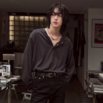 正韓輕柔彈力羅紋亨利領長袖上衣 3色 YUPPIE 預購商品 0113