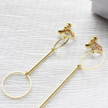 幾何 簡約雙圈黃銅長耳環 NO.1