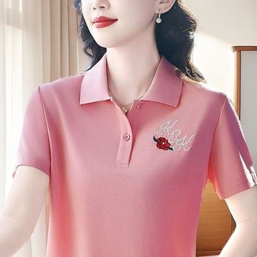 夏季新款時尚polo領翻領中老年媽媽裝短袖大碼女裝休閒T恤上衣潮