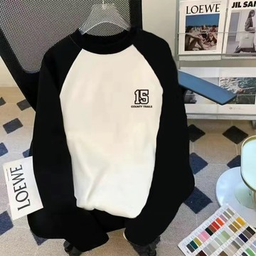 【台灣出貨】圓領T恤男生衣著寬鬆簡約T恤大呎碼T恤男純棉長袖男圓領拚色上衣男大碼拚色印花拚色長袖T大呎碼上衣男拚色純