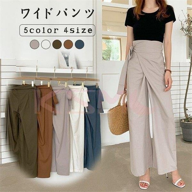 ワイドパンツ レディース ガウチョパンツ ロング丈 パンツ リボン付き 体型カバー 無地 大きいサイズ ボトムズ ラシャ 春 夏 着痩せ 美脚 おしゃれ 通勤 Ol 通販 Lineポイント最大0 5 Get Lineショッピング