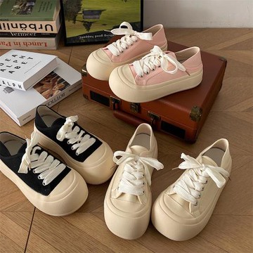 爆款超火厚底帆布鞋女2023新款春秋港風學生輕便小白鞋百搭板鞋子