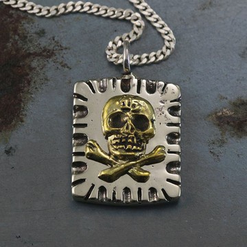 老式墨西哥騎車手環頭骨交叉銀色男子吊墜項鍊骨哥特式