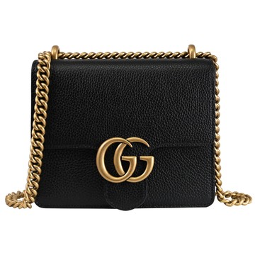 GUCCI Marmont 金屬GG LOGO翻蓋肩背/斜背鍊包.黑