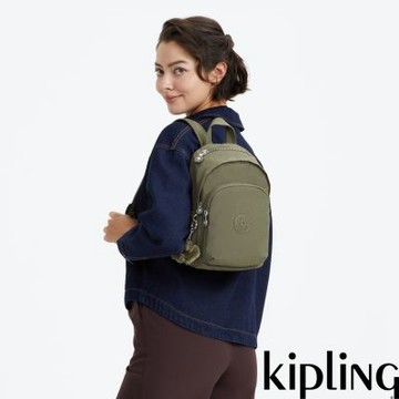 Kipling 鼠尾草綠拉鍊式小巧收納後背包-DELIA MINI