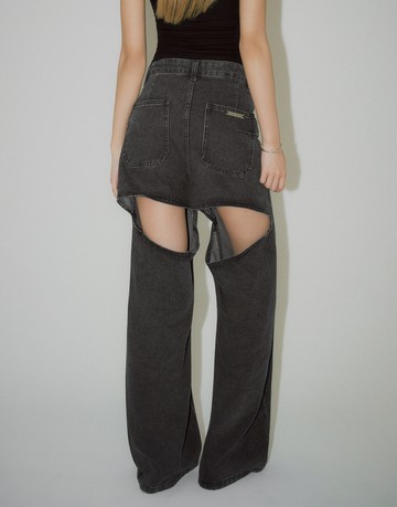 Mando品牌系列；後挖洞牛仔寬褲 S-L