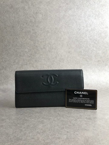 【日本直送 名牌中古包】CHANEL 香奈兒 錢包 黑色 經典雙 C 標誌 皮革 長夾 vintage 古著 オールド u8bm3h