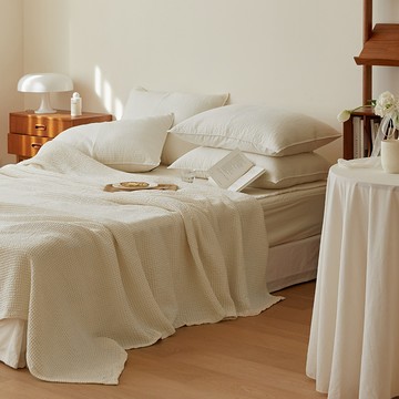 maatila 柔和莫代爾鬆餅格紋薄被  象牙色  200 x 230公分