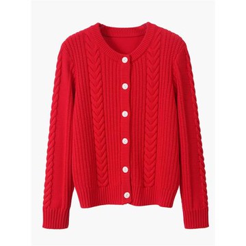 100%純棉開衫毛衣外套女粗線2025春秋新款加厚外穿麻花全棉針織衫