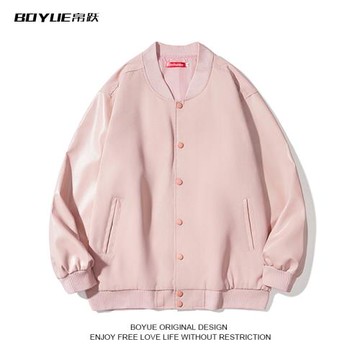 BOYUE帛躍拼皮棒球服外套美式甜酷青春寬松bf粉色小個子夾克男女