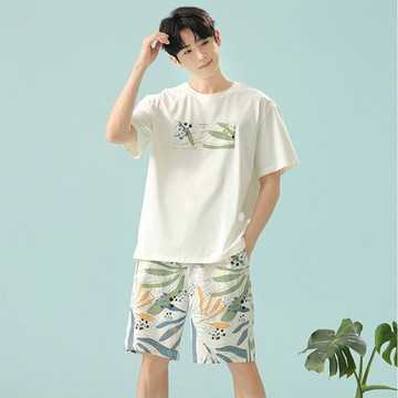 【巴黎精品】現貨+預購短袖睡衣套裝純棉睡衣親膚透氣居家睡衣寬鬆睡褲大碼休閒男裝-度假風男上衣5款a1km88
