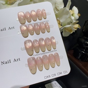 ➕最新設計款穿戴甲💅【香草抹茶】甜妹氣質奶黃法式燈泡貓眼美甲手繪蝴蝶結手工穿戴甲短橢圓穿戴甲 XZLA