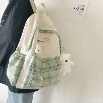 ins森係小清新高中書包女學生韓版初中格子簡約學院風雙肩包背包