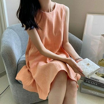 氣質極簡無袖背心A字裙連衣裙洋裝(預購)vic005308